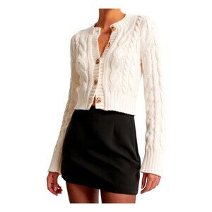 Abercrombie & Fitch Cable Knit Short Chunky Cardigan Sweater in White Size Small